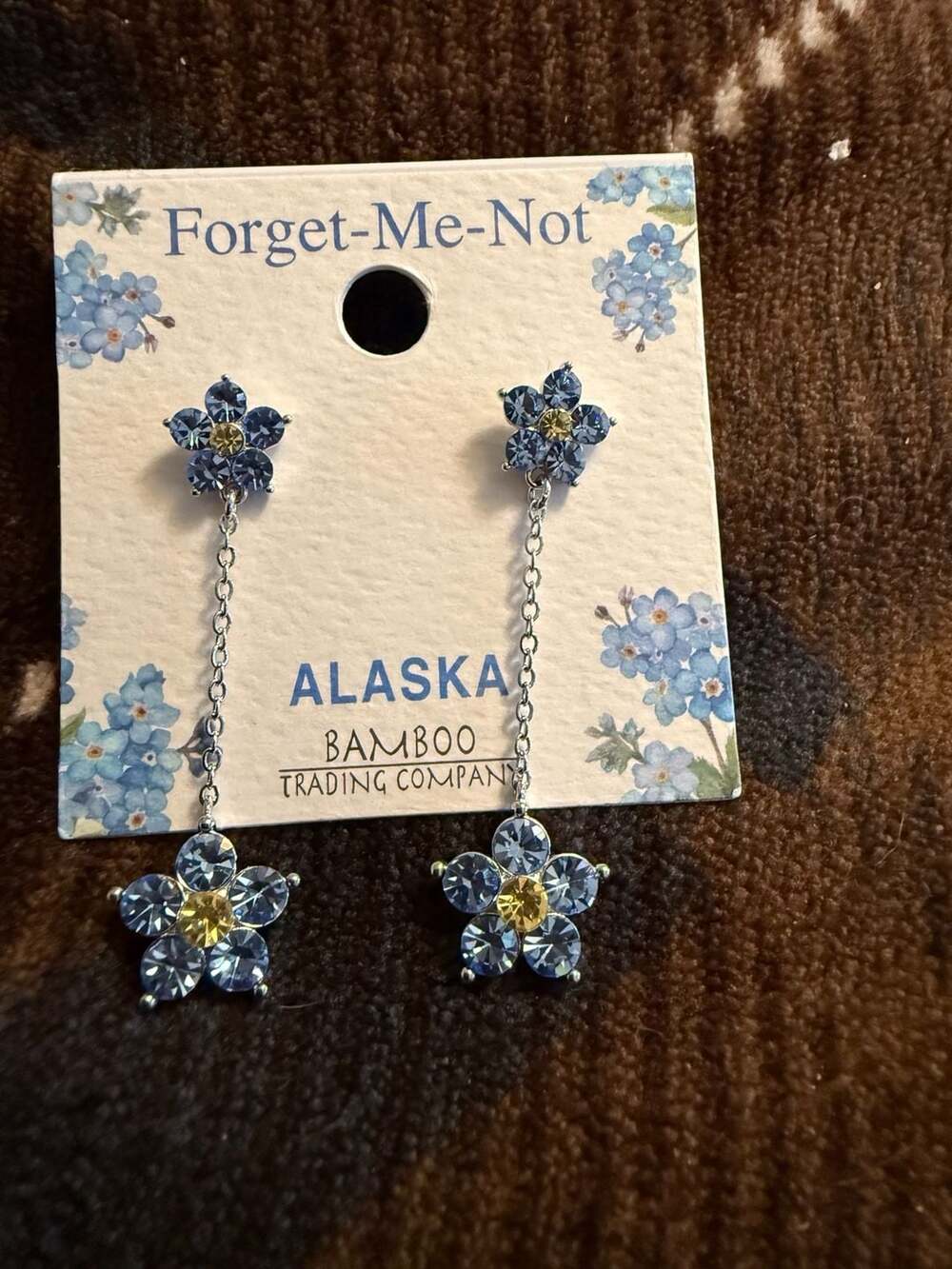 Alaska Bamboo Trading Company Forget-Me-Not Crystal Dangle Earrings